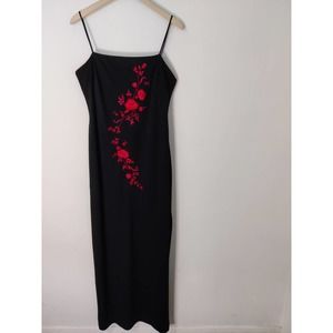 Arianna By Rachel Kaye Black Red Embroidered Floral Spaghetti Strap Dress 14